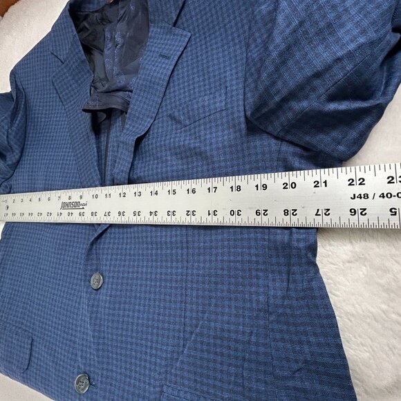 Vintage Robert Talbott Union Made Mens Wool Two-Button Blazer 43R Blue Plaid - Picture 8 of 9